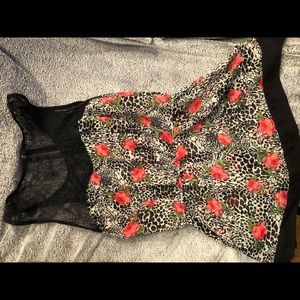 Sheer animal/floral print lace neckline top